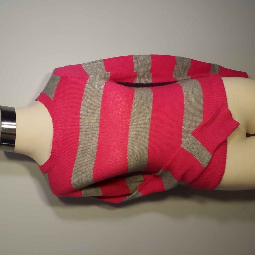 3/$25 AEROPOSTALE M grey pink Stripe crew neck SWEATER light weight long sleeve